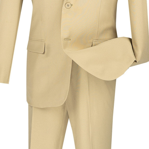 Beige Slim Fit Men's 2 Piece Business Suit 2 Button
