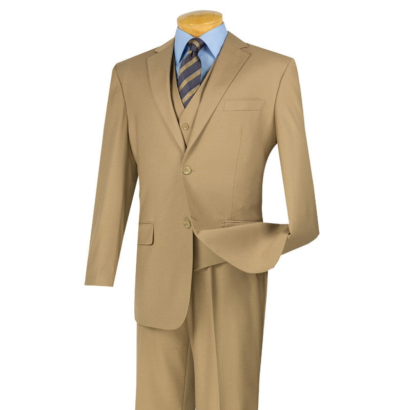 Morgan Collection - Regular Fit 3 Piece Suit 2 Button Khaki ...