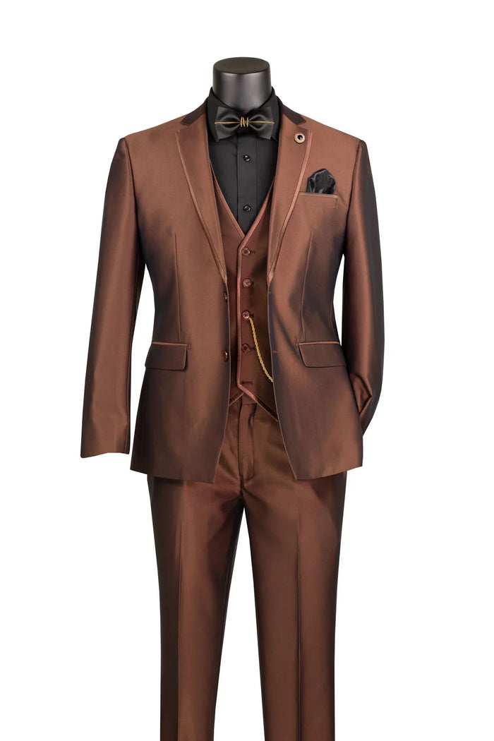 Men's Cappuccino Solid Three Piece Suit