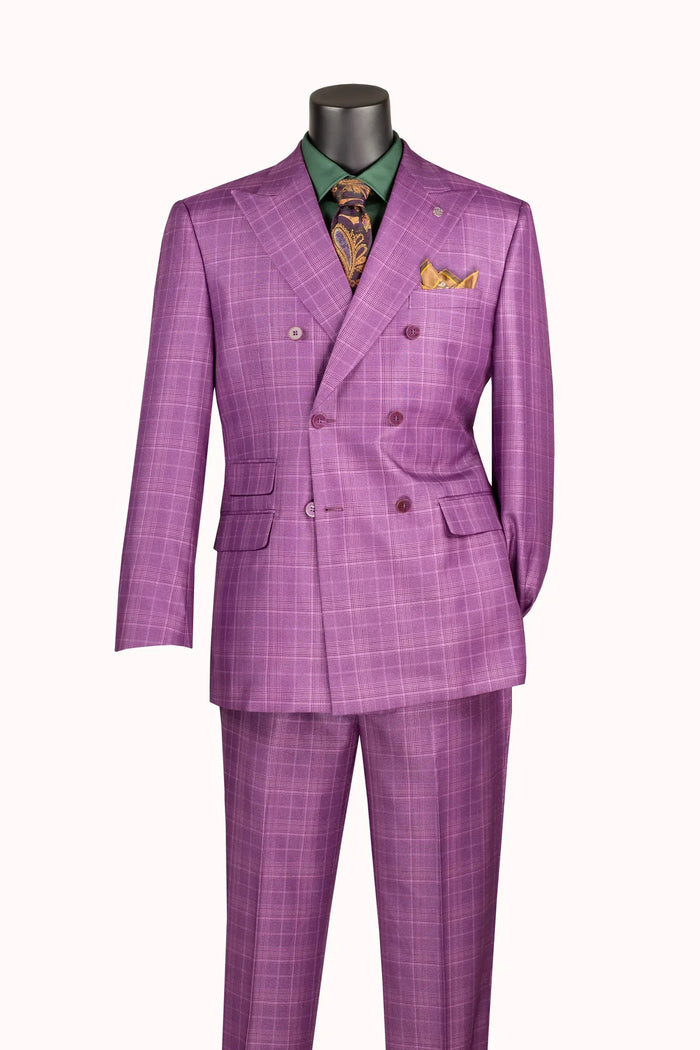 Men's Plum Glen Plaid Double Breasted Two Piece Suit