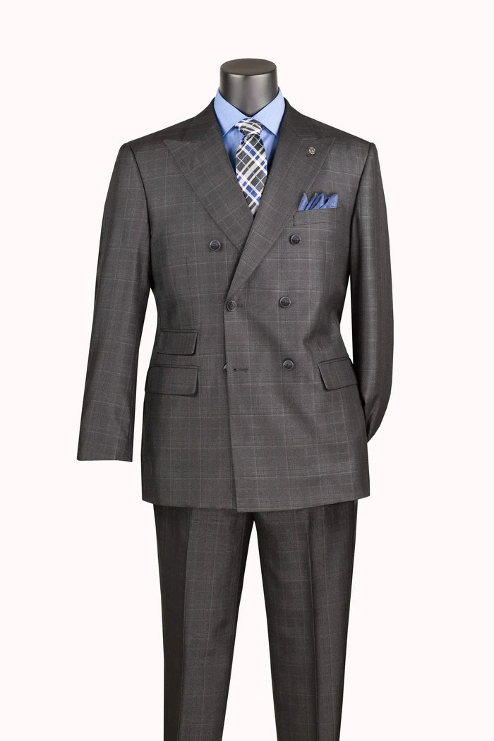 Men's Charcoal Glen Plaid Double Breasted Two Piece Suit
