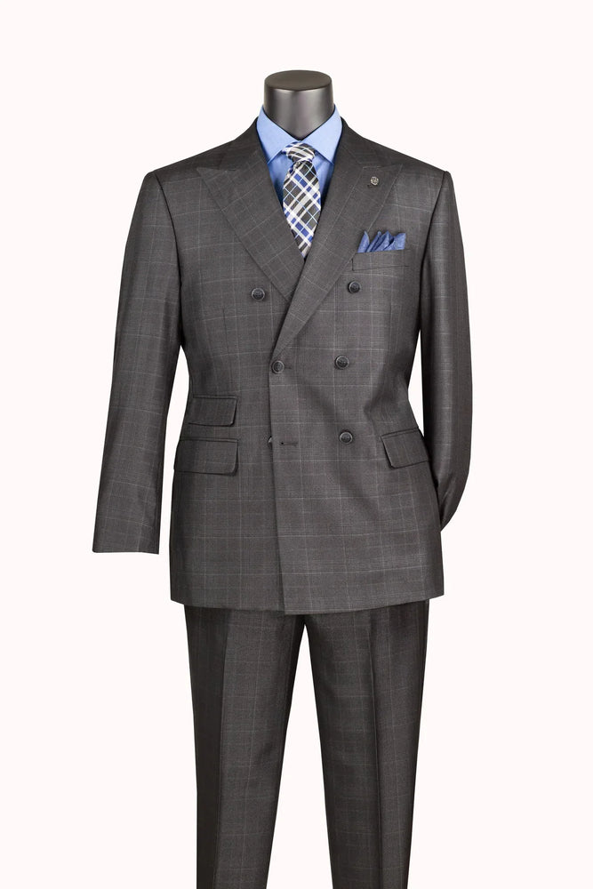 Men's Charcoal Glen Plaid Double Breasted Two Piece Suit