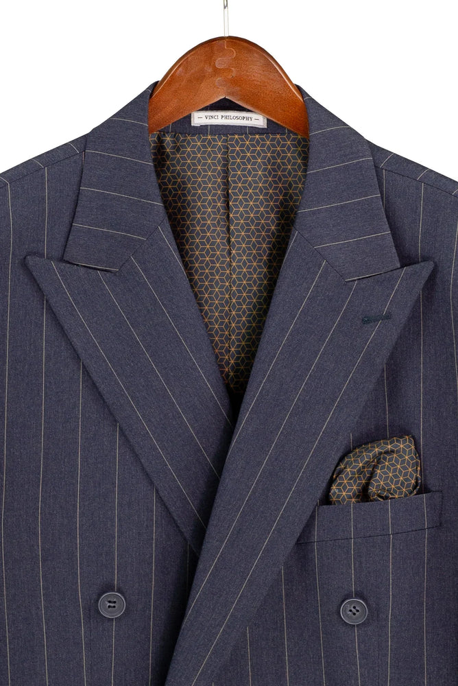 Men's Denim Blue Pinstripe Double Breasted Suit