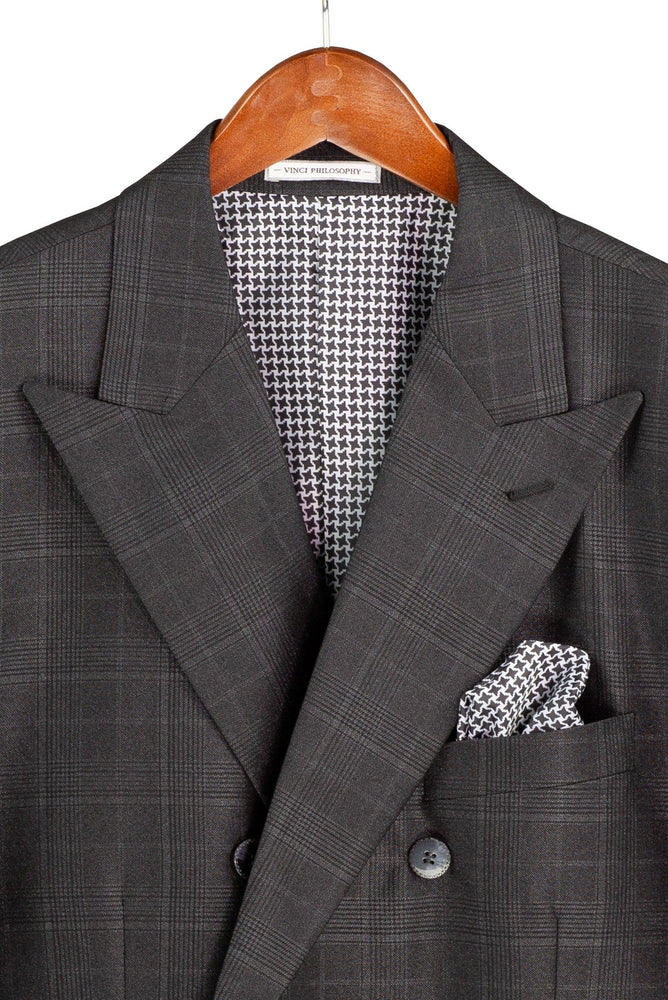 Men's Charcoal Glen Plaid Double Breasted Two Piece Suit