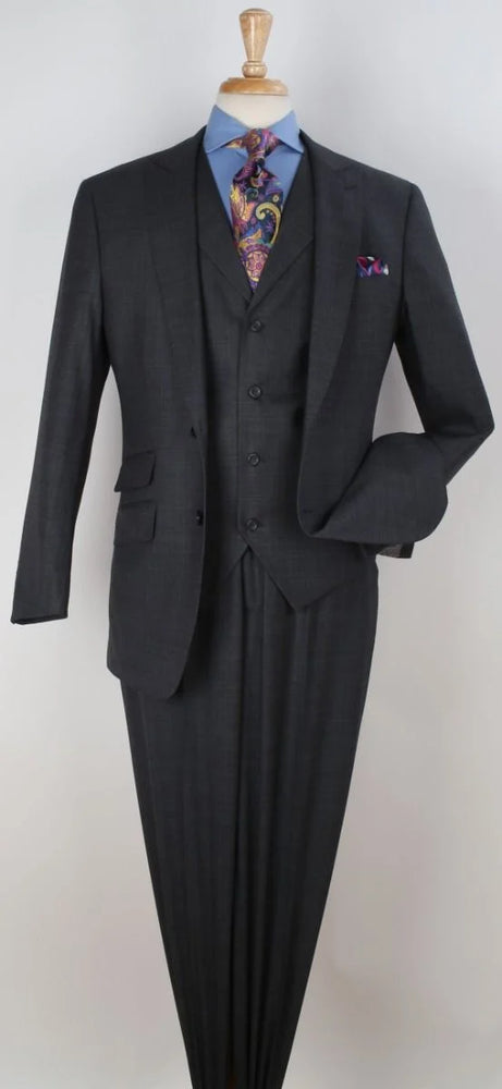 Apollo King Men's 100% Wool 3pc Fashion Suit - Stylish Peak Lapel