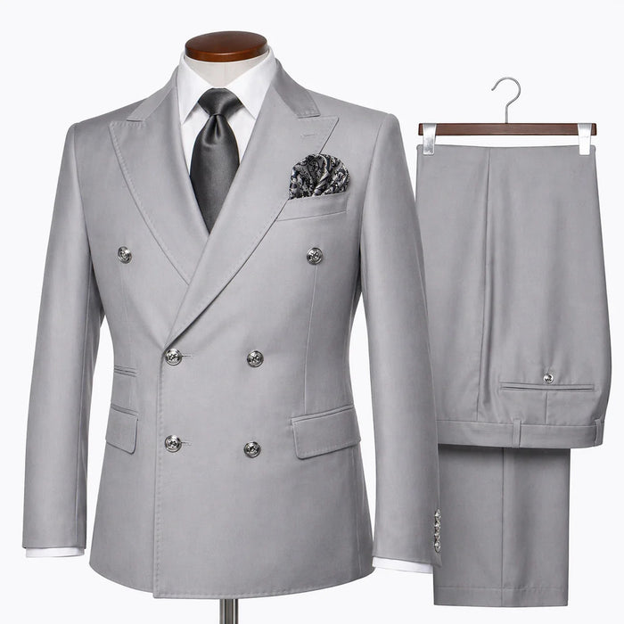 Rossi Man Men’s Silver Double-Breasted Suit – Modern Fit Wedding, Prom and Formal 2-Piece Suit