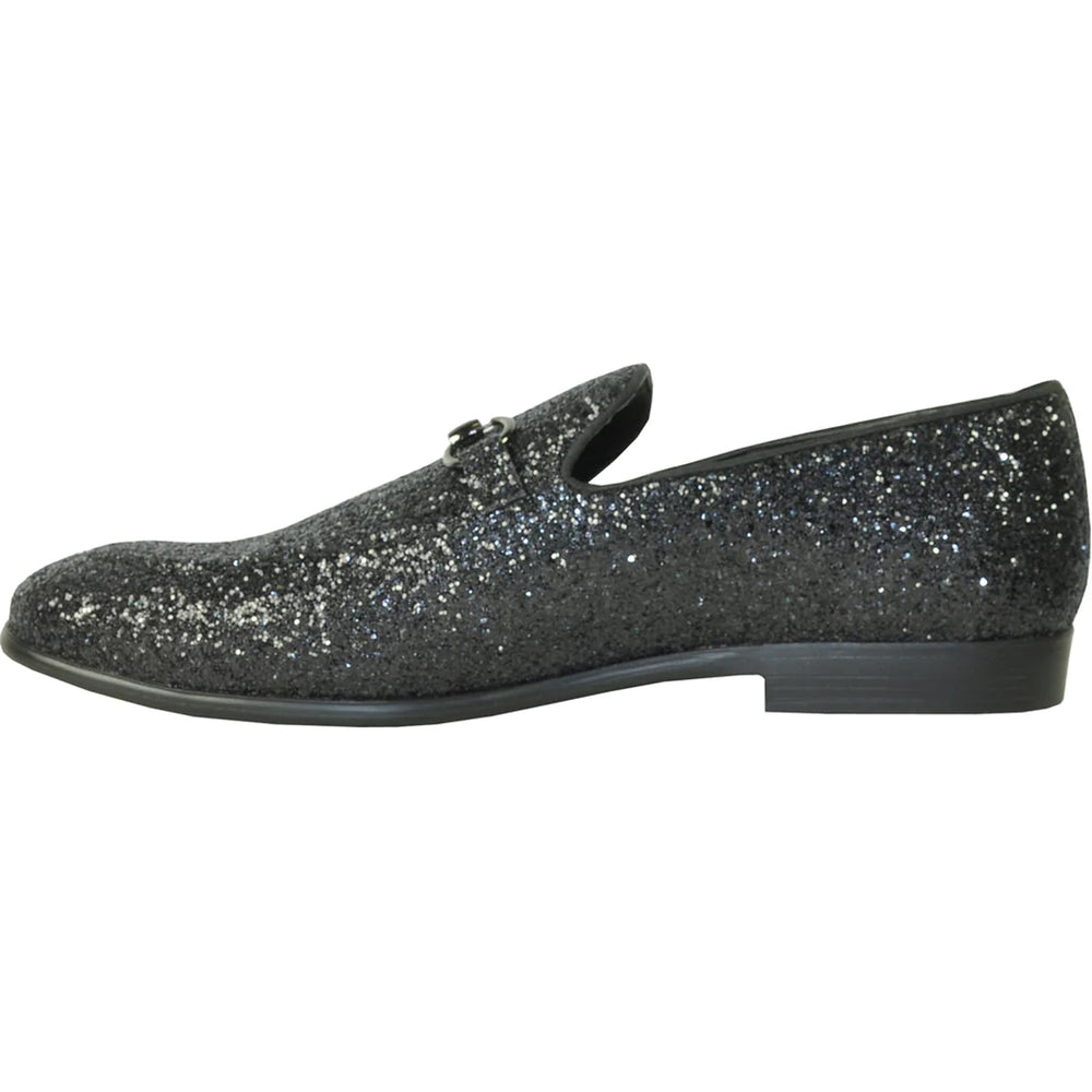Bravo Mens Modern Glitter Sequin Prom Tuxedo Loafer in Black - Men's Dress Shoes