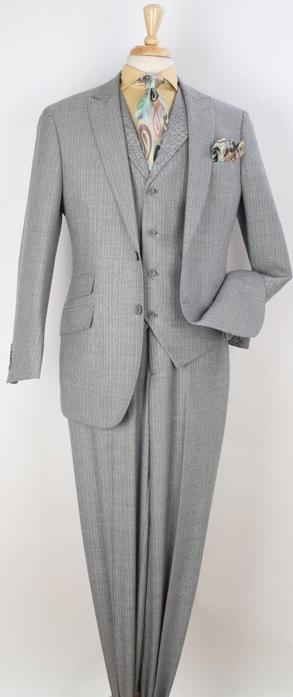 Apollo King Men's 100% Wool 3pc Fashion Suit - Stylish Peak Lapel