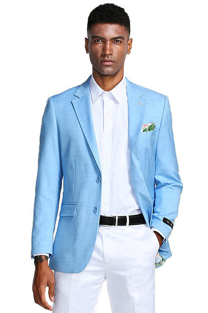 Men's Sky Blue Linen-Style Summer Blazer