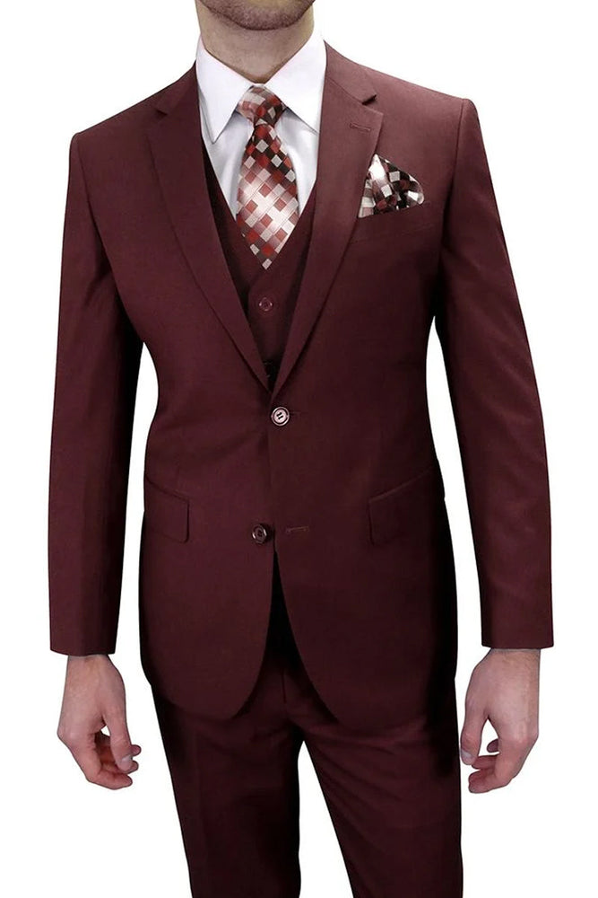Apollo King Burgundy Classic Fit Vested Suit