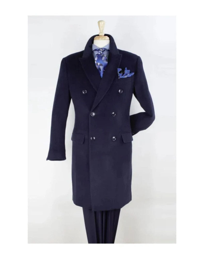 "Men's Navy Wool Peacoat – Double Breasted 3/4 Length Overcoat"
