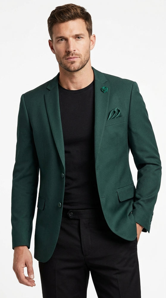 Men’s Hunter Green Blazer – Classic Two Button Sport Coat for Wedding & Formal Wear