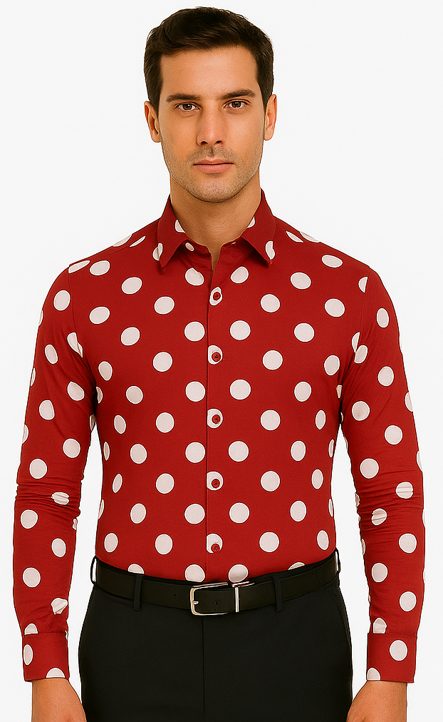 100% Cotton Dress Shirt Polka Dot Pattern Formal Or Casual Multi-color Men's Dress Shirt