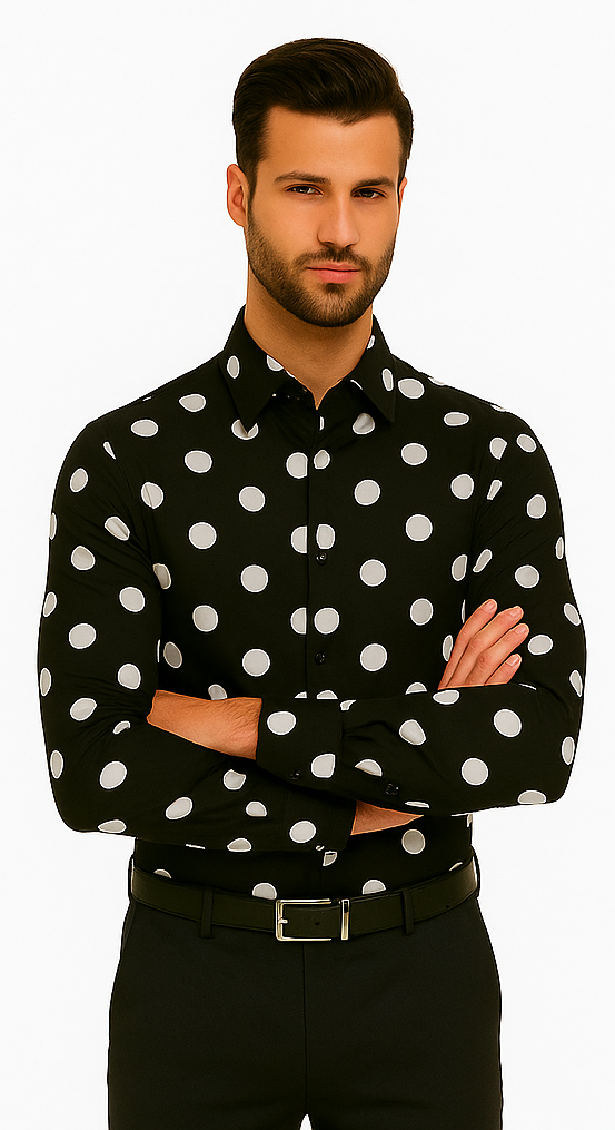 100% Cotton Dress Shirt Polka Dot Pattern Formal Or Casual Multi-color Men's Dress Shirt