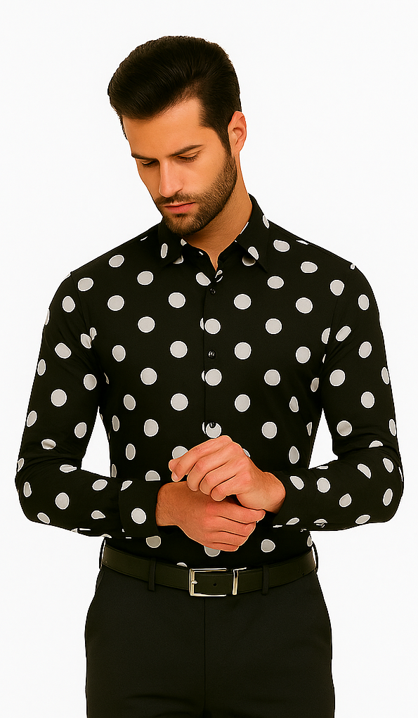 100% Cotton Dress Shirt Polka Dot Pattern Formal Or Casual Multi-color Men's Dress Shirt
