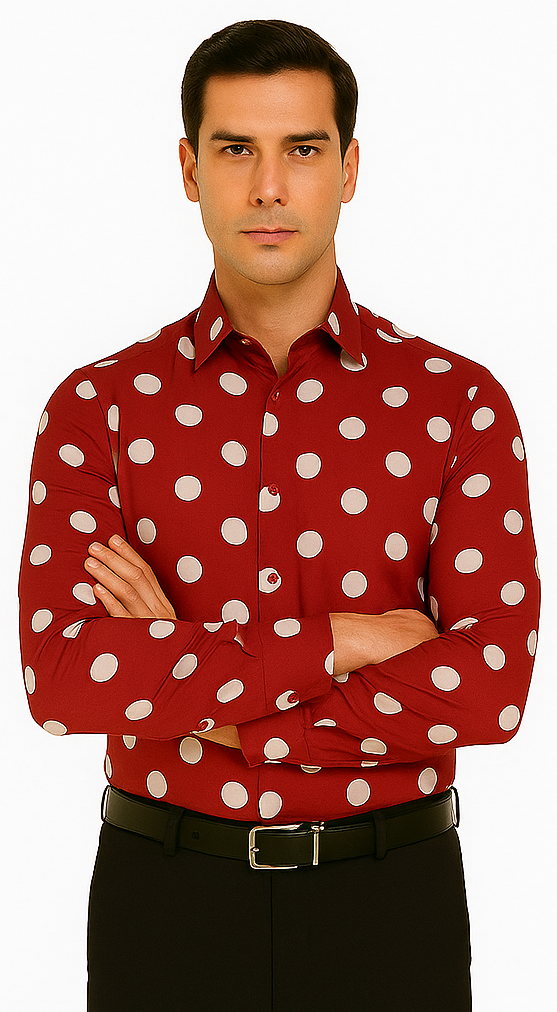 100% Cotton Dress Shirt Polka Dot Pattern Formal Or Casual Multi-color Men's Dress Shirt