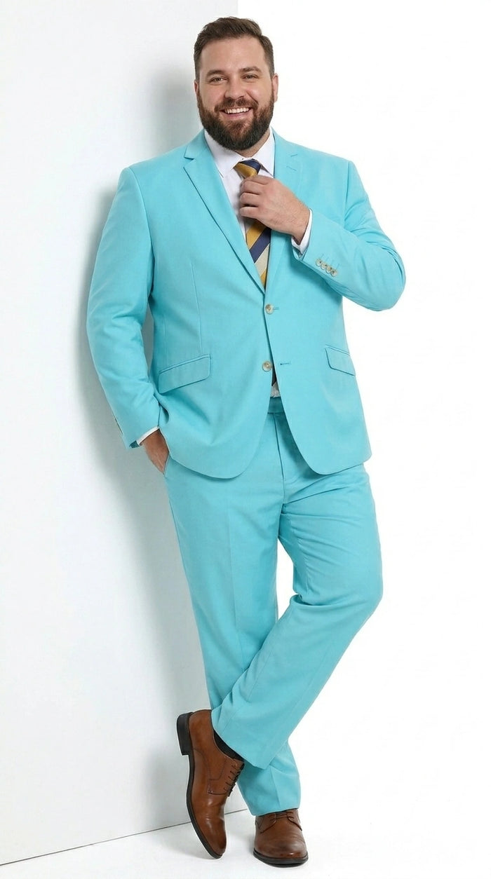 Men’s Aqua Blue 2 Piece 2 Button Suit, Formal Dress Suit for Weddings, Prom, Parties, Summer Events, Turquoise Light blue