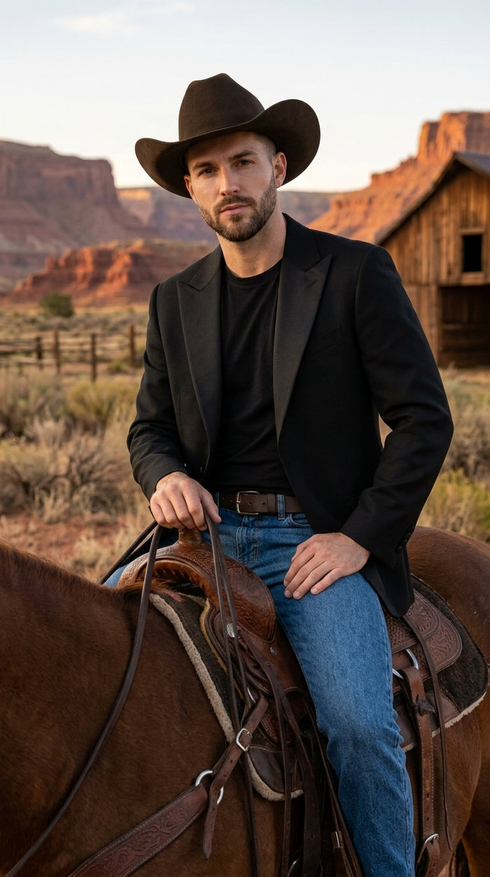 Men’s Black Western Blazer – Peak Lapel Cowboy Jacket Sport Coat