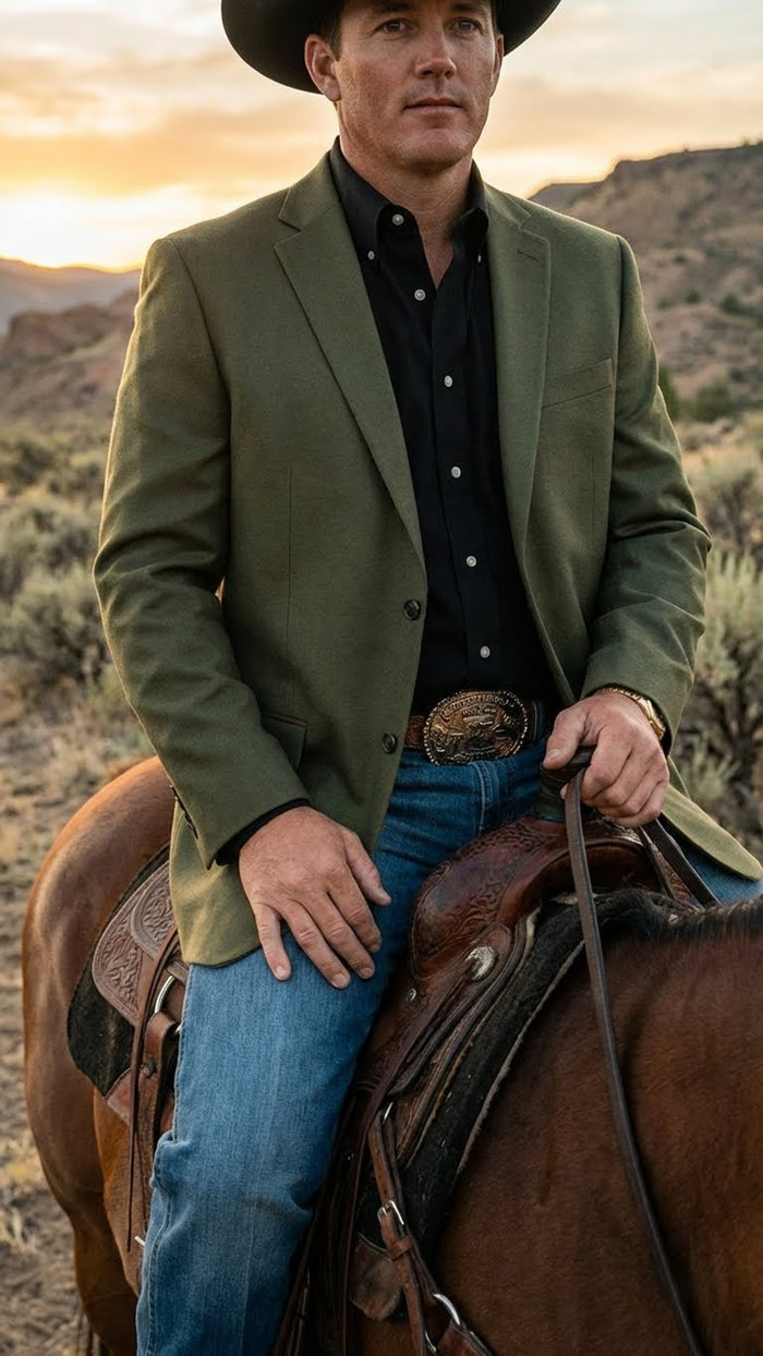 Men’s Olive Green Western Blazer Jacket, Classic Cowboy Style Sport Coat for Casual Formal Wear with Jeans