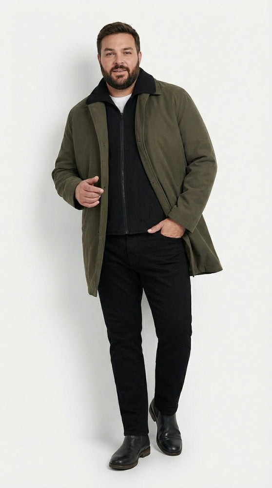 Mens Olive Brown Trench Coat Raincoat – Classic Water Resistant Long Coat with Zip and Button Closure for Business, Travel and Everyday Outerwear