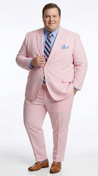 Men’s Pink Seersucker 2 Piece Suit, Lightweight Summer Dress Suit for Weddings, Prom, Parties, and Special Occasions