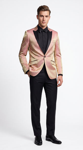 Men’s Rose Gold Tuxedo Jacket – Black Peak Lapel Wedding, Prom and Formal Dinner Blazer