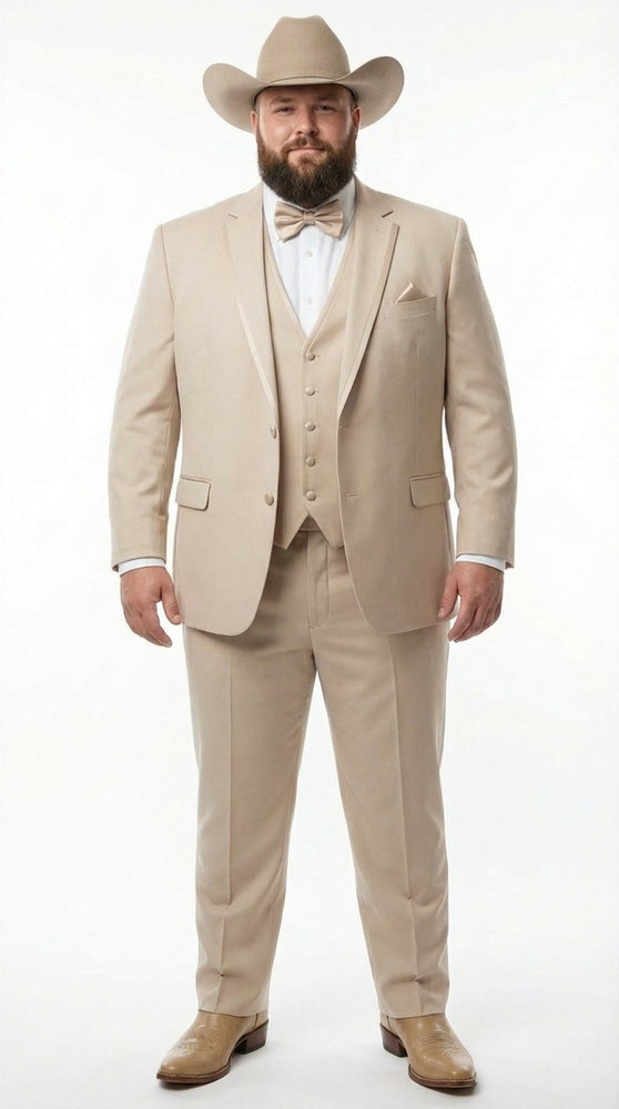Mens Beige Tan Khaki CowboyTuxedo Suit – Western Formal Three Piece Suit with Jacket Vest and Pants