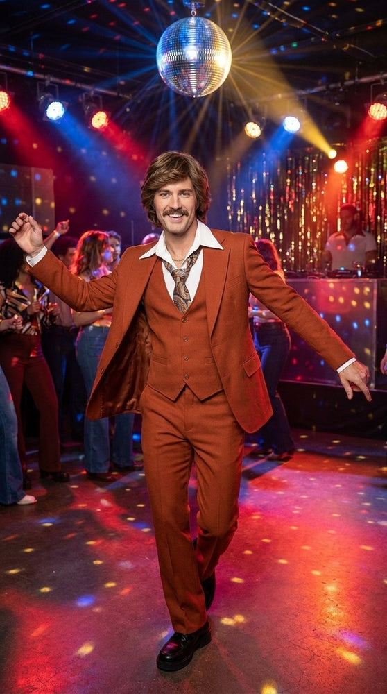 Men’s Burnt Orange 3-Piece Suit – 1970s Disco, Retro Rockabilly, Prom and Party Suit