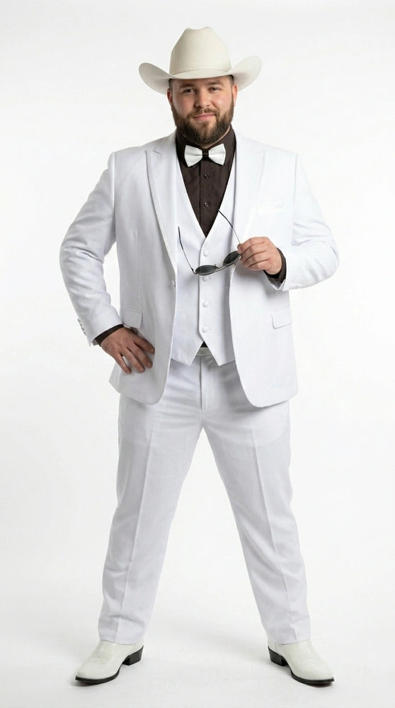 Men’s White Western Cowboy 3 Piece Tuxedo Suit, Formal Wedding Prom Groom Suit Set