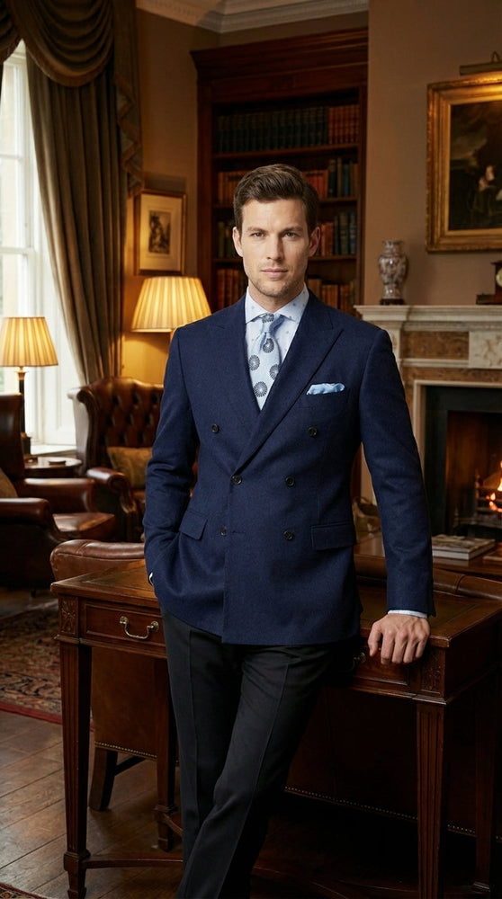 Mens Navy Blue Double Breasted Blazer – Classic Formal Suit Jacket for Business, Wedding, Office and Professional Wear