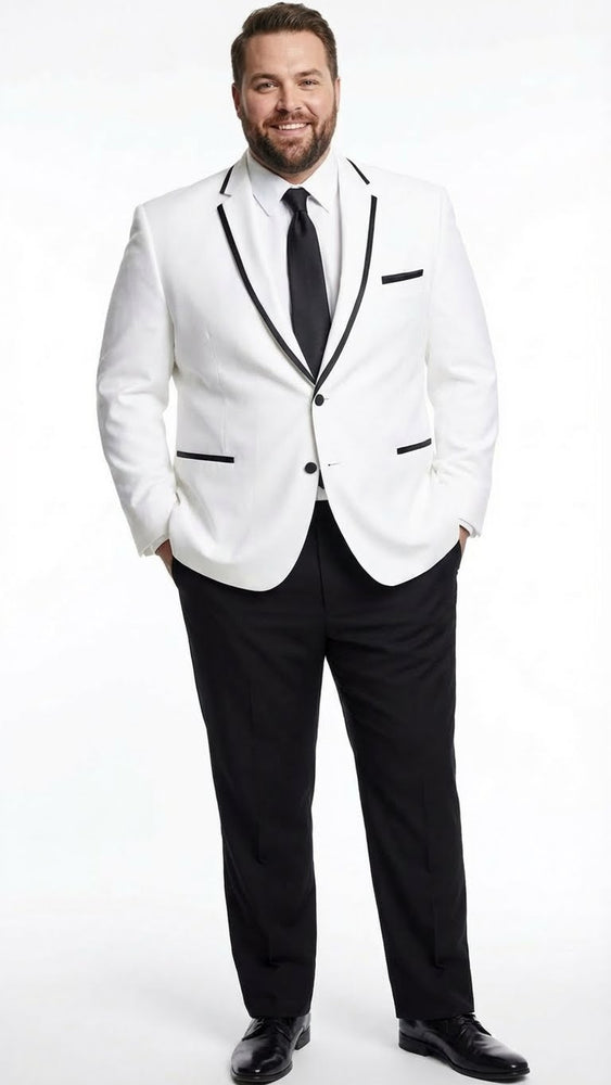 White With Black Skinny Fitted Slim Fit Cut Tuxedo Blazer