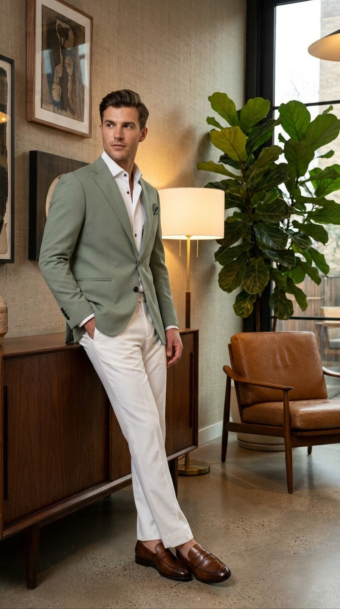 Men’s Sage Green Blazer – Two Button Notch Lapel Formal Jacket for Wedding, Summer and Party Wear in Light Green Sport Jacket