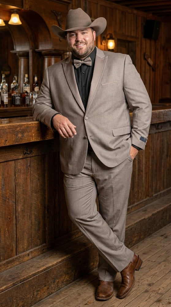 Men’s Light Taupe Western Tuxedo Suit – Cowboy Style Formal Blazer and Pants Outfit in Khaki Tan Light Brown Color