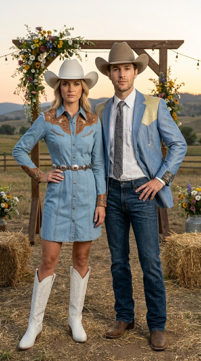 Men’s Steel - Light Blue and Off White Cream Color Western Cowboy Blazer – Shiny Country Style Dress Jacket for Rodeo Saco De Hombre Vaquero
