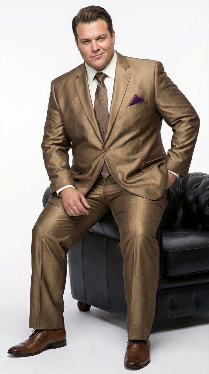 Mens Gold Brown Tan Beige Khaki Bronze Formal Suit – Luxury Metallic Finish Wedding and Prom Suit for Men
