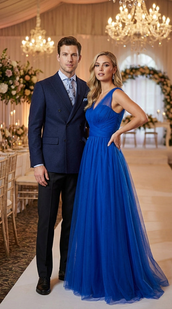 Mens Navy Blue Double Breasted Blazer – Classic Formal Suit Jacket for Business, Wedding, Office and Professional Wear