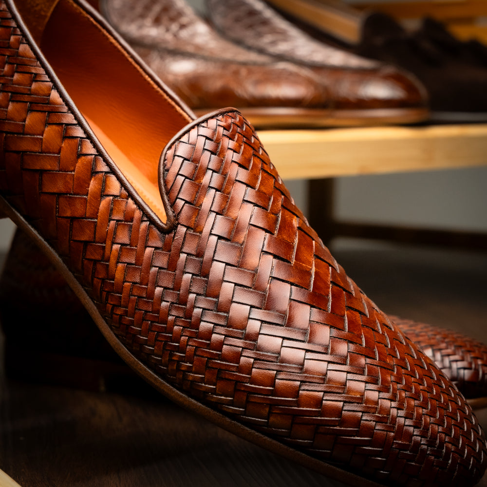Zelli Rizzo Woven Calfskin Loafer in Cognac | Timeless Italian Style