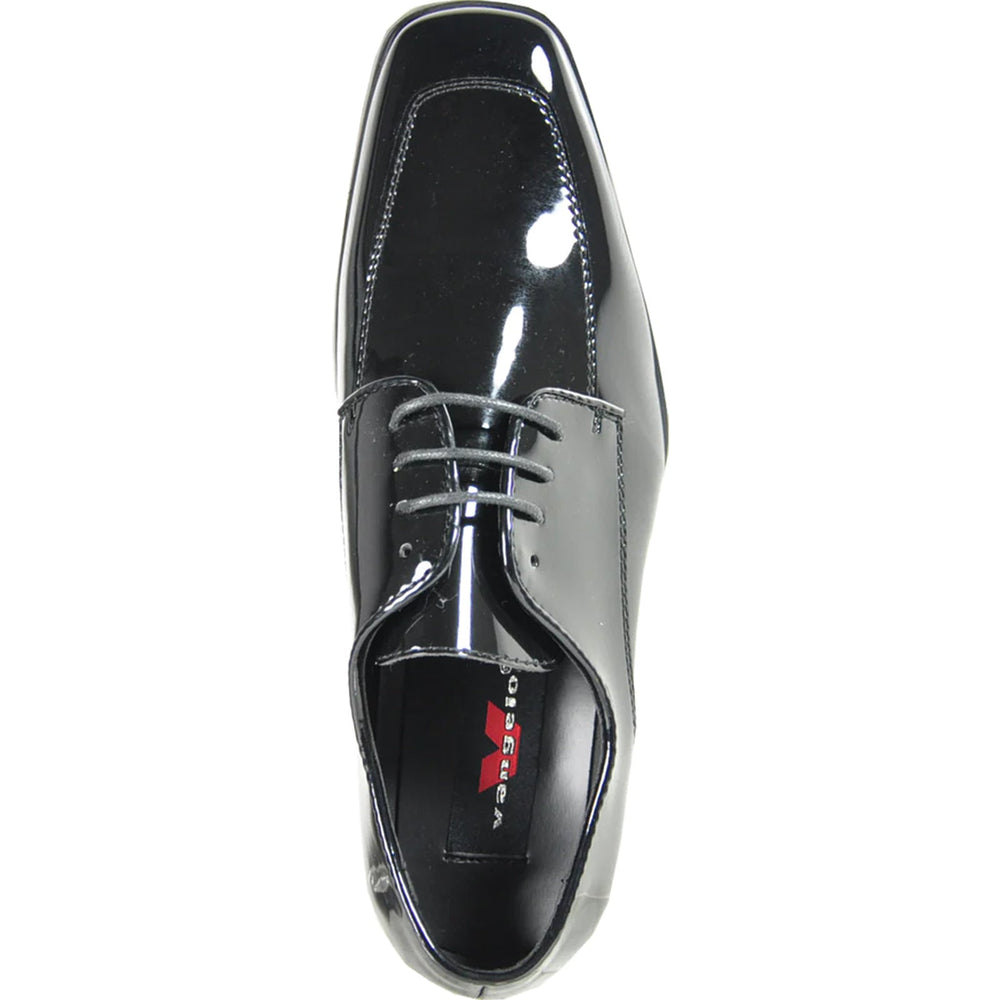 Bravo Mens Classic Moc Toe Shiny Patent Tuxedo Prom Shoe in Black