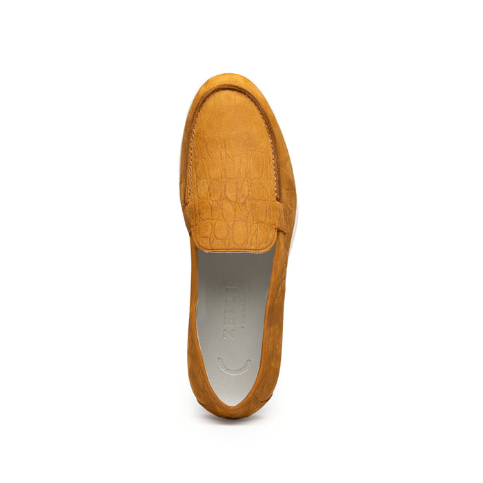 Zelli Livorno Stampata Crocodile Embossed Nubuck Loafer in Cognac