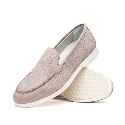 Zelli Livorno Stampata Crocodile Embossed Nubuck Loafer in Bone