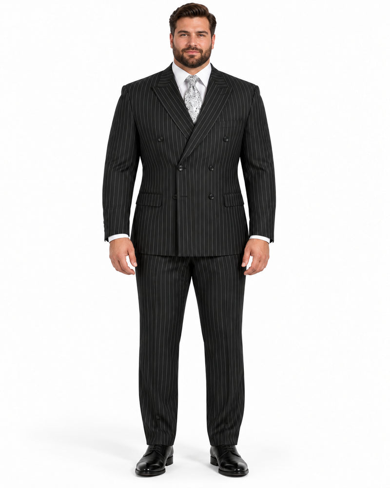 Banker Collection-Men's Double Breasted Pinstripe Black Suit