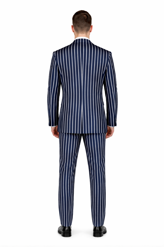 1920s Mens Vested Bold Gangster Pinstripe Suit in Navy