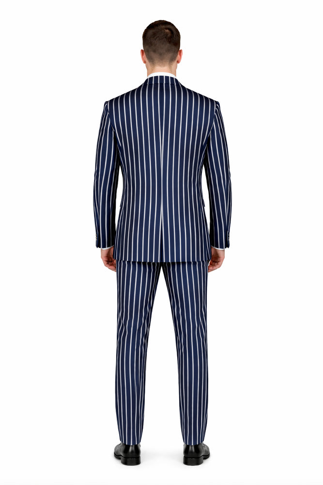1920s Mens Vested Bold Gangster Pinstripe Suit in Navy