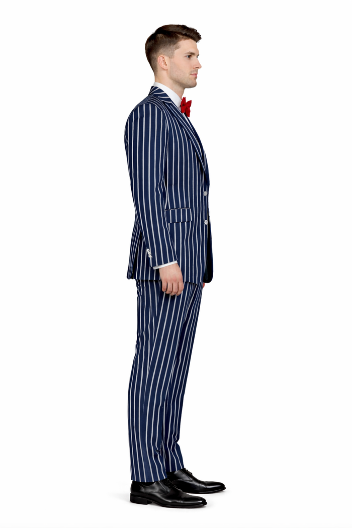 1920s Mens Vested Bold Gangster Pinstripe Suit in Navy