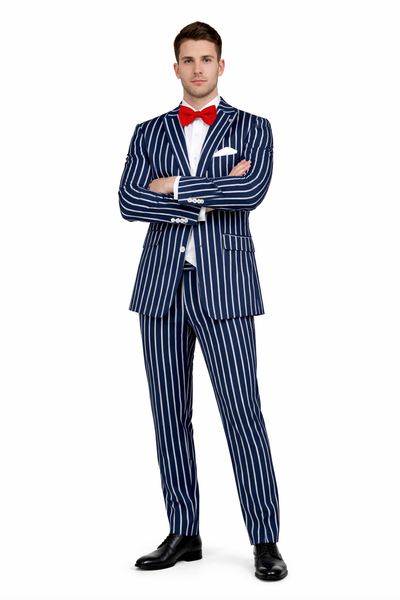 1920s Mens Vested Bold Gangster Pinstripe Suit in Navy