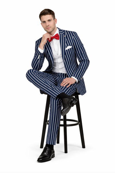 1920s Mens Vested Bold Gangster Pinstripe Suit in Navy