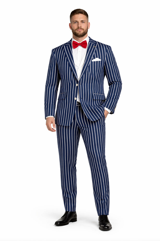 1920s Mens Vested Bold Gangster Pinstripe Suit in Navy