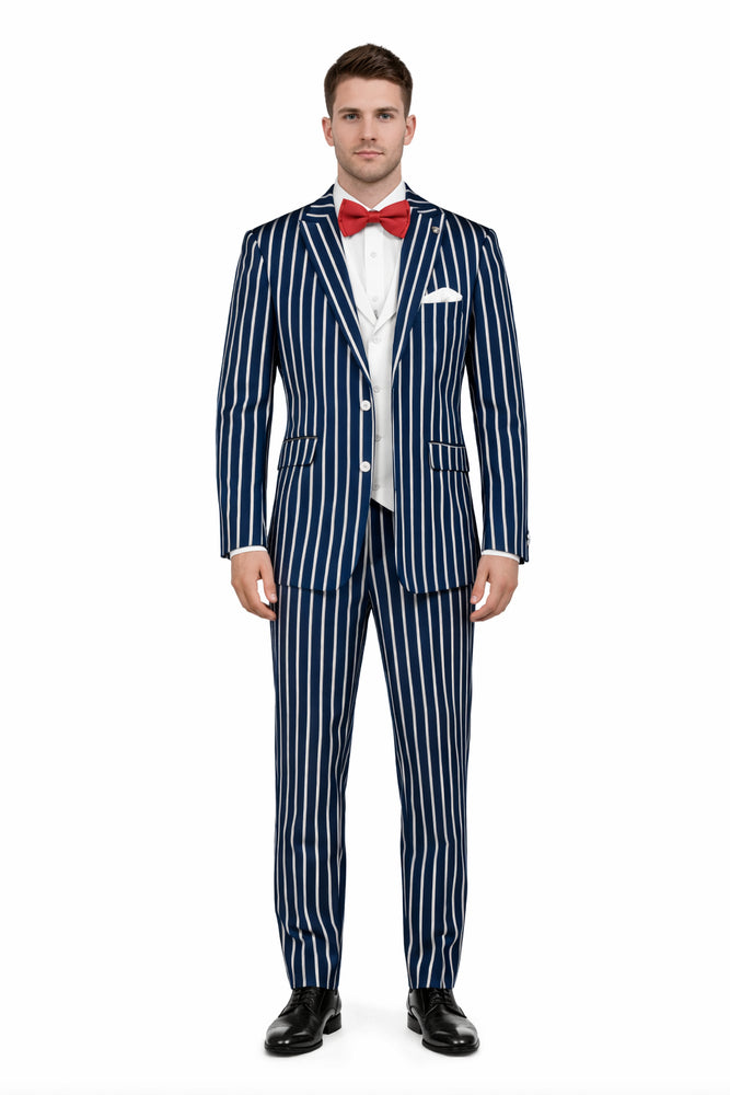 1920s Mens Vested Bold Gangster Pinstripe Suit in Navy