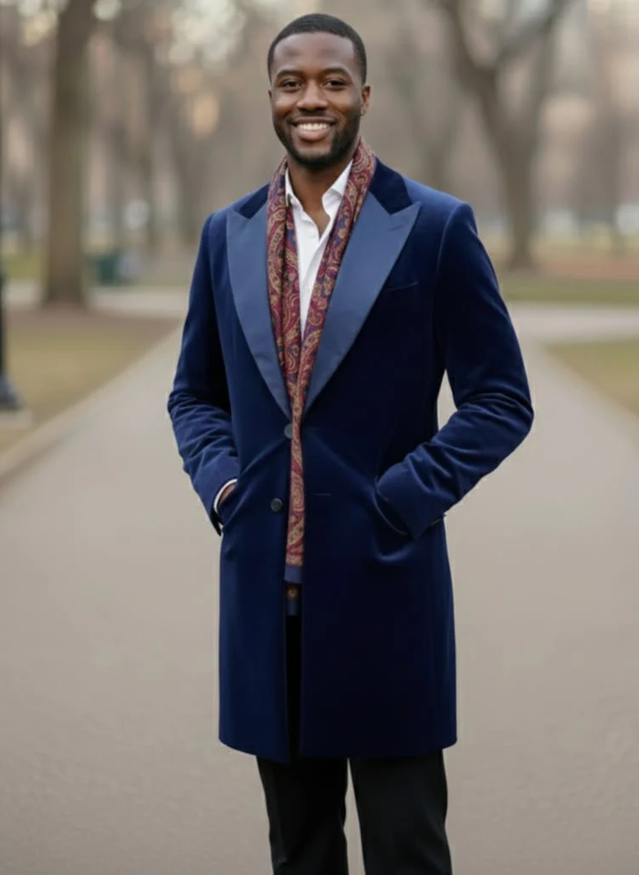 Mens Navy Velvet Victorian Tailcoat Tuxedo – Three Quarter Length Cutaway Stage And Wedding Jacket