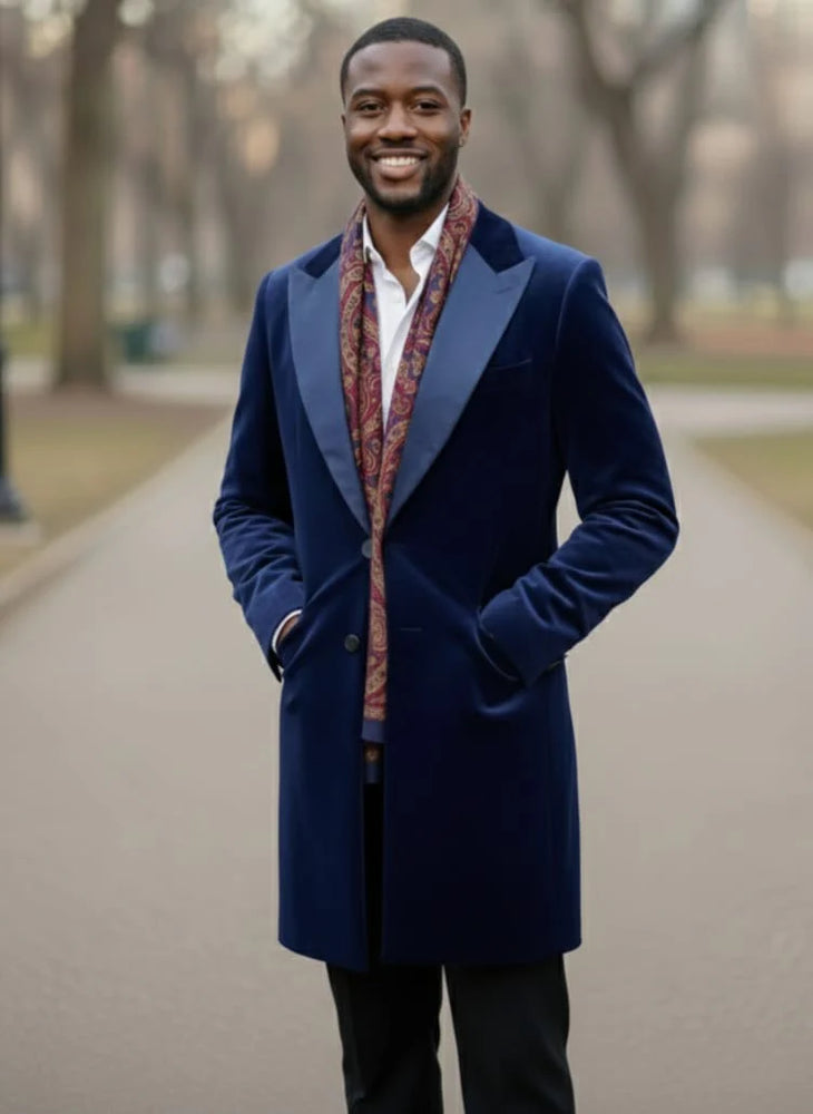 Mens Navy Velvet Victorian Tailcoat Tuxedo – Three Quarter Length Cutaway Stage And Wedding Jacket